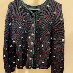 Berwin & Wolff Wool Cardigan Sweater w/ Pewter “Story” Buttons and Pleated Back.